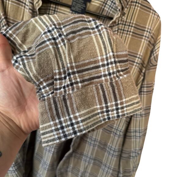 Vintage Faded Glory Flannel Shirt Mens L Brown Plaid High Low Hem Y2K Grunge - Picture 7 of 11